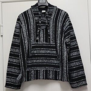 Mens Tweed Hoodie Sweater Sz Large Long Sleeves Pocket Soft Fuzzy Lining Striped